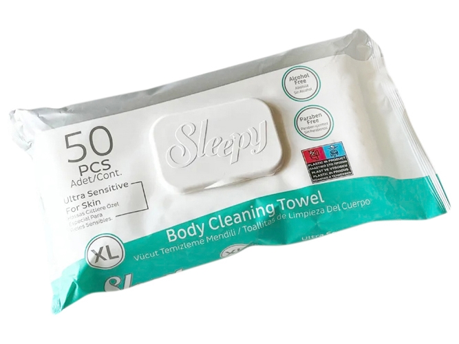 Салфетки-полотенца влажные для тела Sleepy Adult Towels, без спирта, с клапаном, 22х35см, 50шт