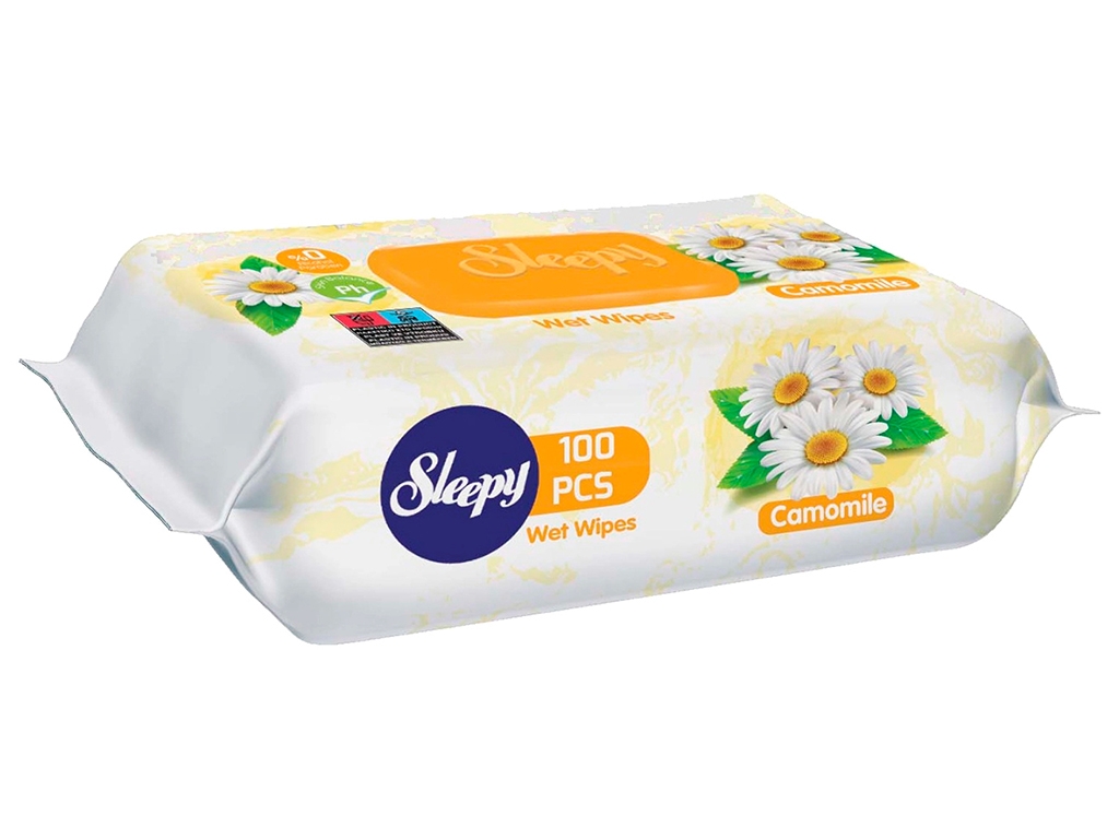 Салфетки влажные для кожи рук и тела Sleepy Camomile, с экстрактом ромашки, с клапаном, 120шт