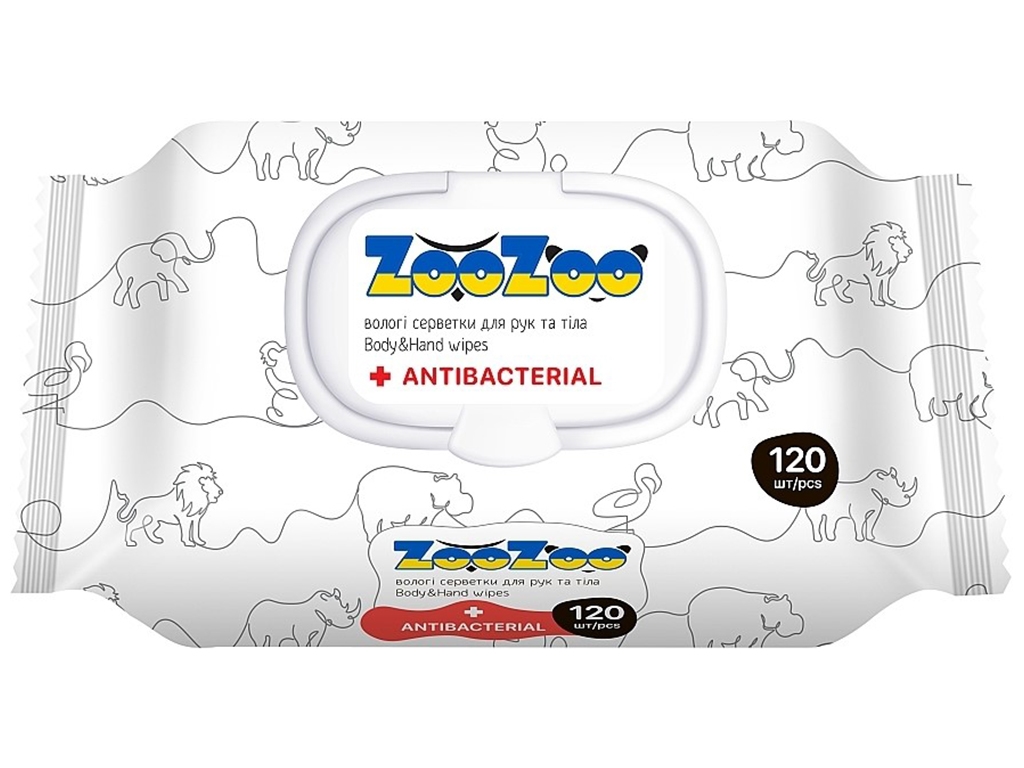 Влажные салфетки ZooZoo, с антибактериальным действием, 120шт