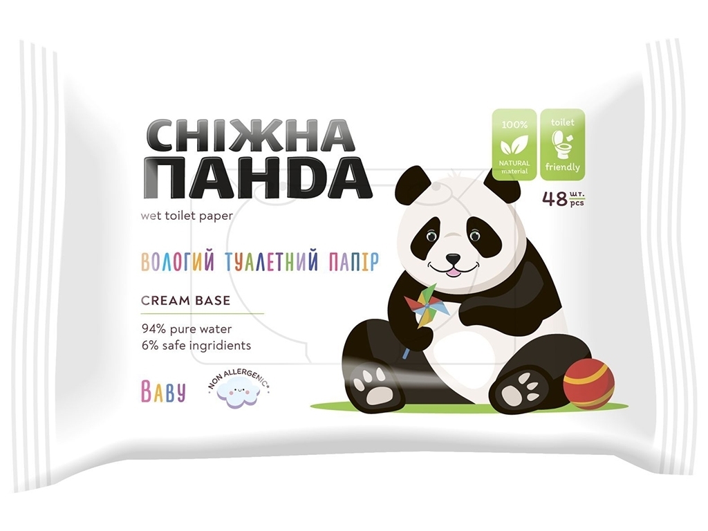 Влажная туалетная бумага Сніжна панда Baby Cream, 48шт