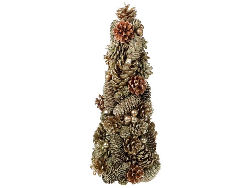 Ялинка декоративна з натуральних шишок з ягодами, 43см, колір - коричневий