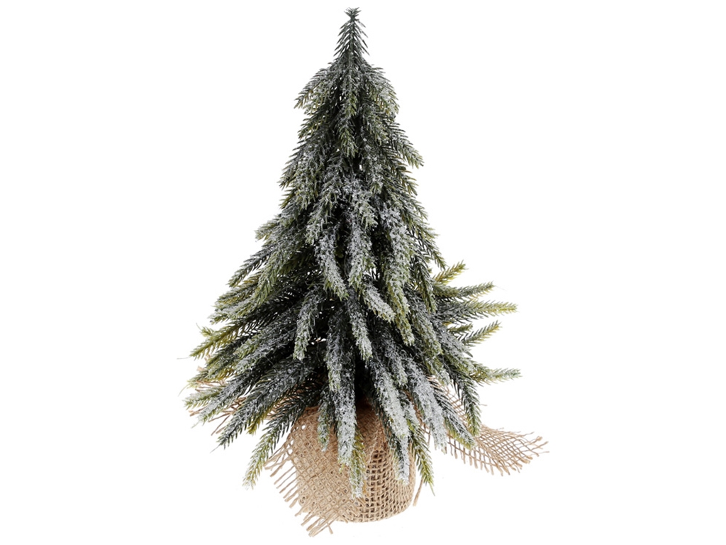 Ялинка декоративна з покриттям "лід" у джутовому мішечку, 27см