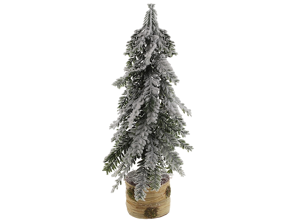 Ёлка декоративная заснеженная на деревянном пеньке, 12х12х28см