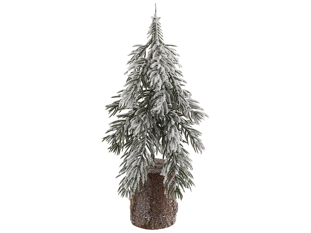 Ёлка декоративная заснеженная на деревянном пеньке, 15х15х25см