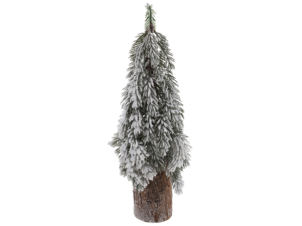 Ёлка декоративная заснеженная на деревянном пеньке, 15х15х44см