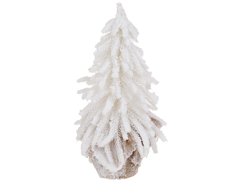 Ялинка декоративна засніжена в джутовому мішечку, 16х16х27см, колір білий