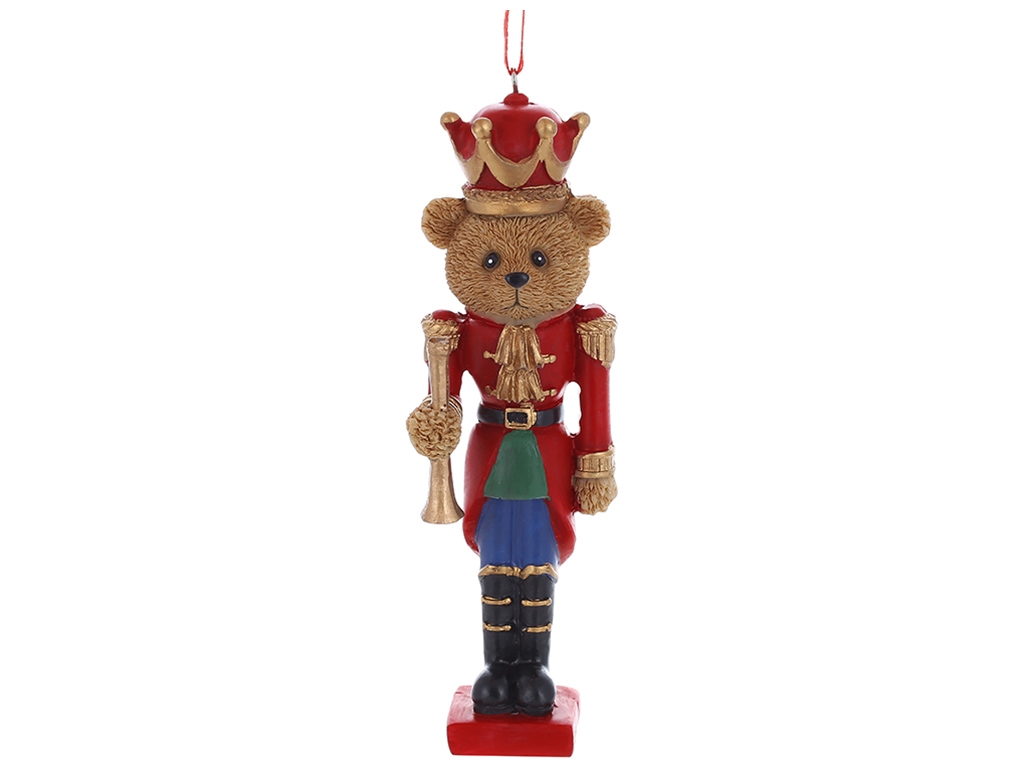 Елочная игрушка из полистоуна Мишка-солдатик, 15см