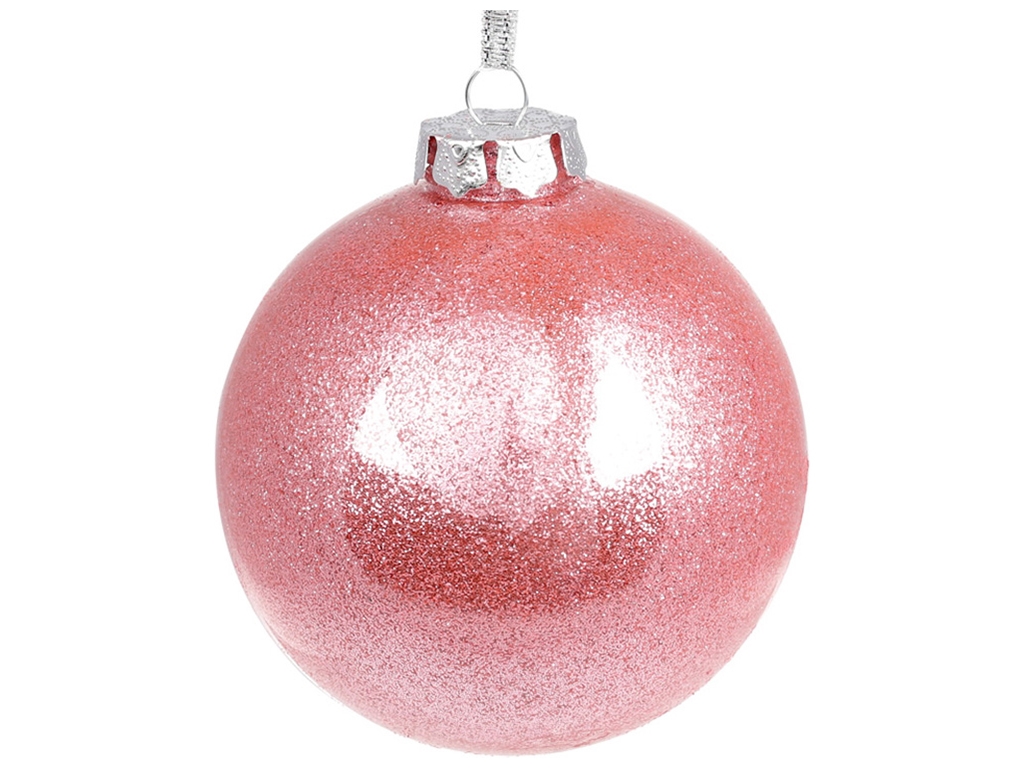 Елочный шар 10см, цвет - розовый с глиттером внутри
