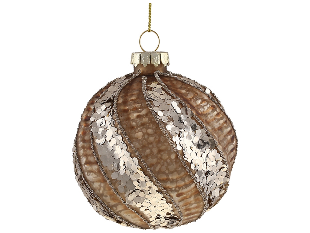 Елочный шар витой формы 8см, цвет - корица с золотом