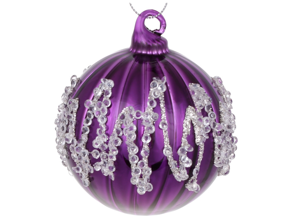 Ёлочный шар с декором из кристаллов и глиттера, цвет - фиолетовый, 8см