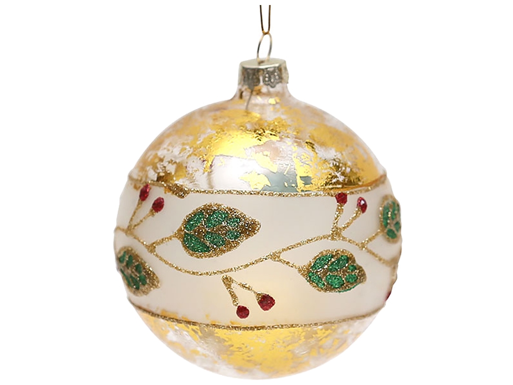 Ялинкова куля з глітерним візерунком, 8см, колір - прозоре скло із золотою фольгою