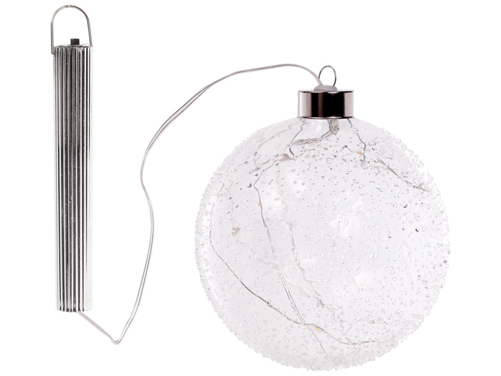 Елочный шар с LED-подсветкой, 12см (10 ламп), прозрачный с покрытием лед