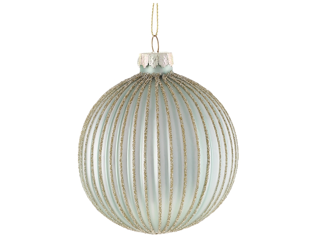 Ялинкова куля з матовим покриттям і глітерним декором, 8см, колір - м'ятний
