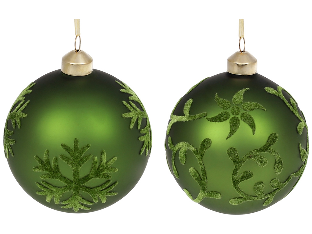 Ялинкова куля Зелений оксамит, мікс 2 дизайнів, 10см