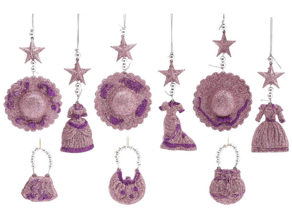 Ялинкова підвіска Капелюшок, Сукня, Сумочка, 9 дизайнів, 7,5см, (ціна за 1шт)