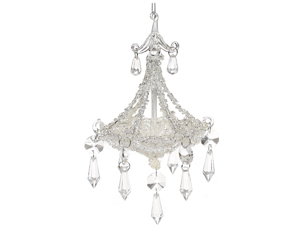 Ёлочное украшение Люстра с декором из белого бисера, 21см
