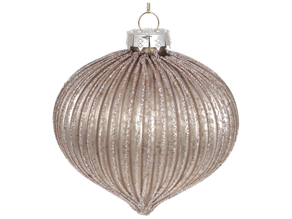 Ялинкова прикраса Цибуля з декором із гліттера 10см, колір - темний беж