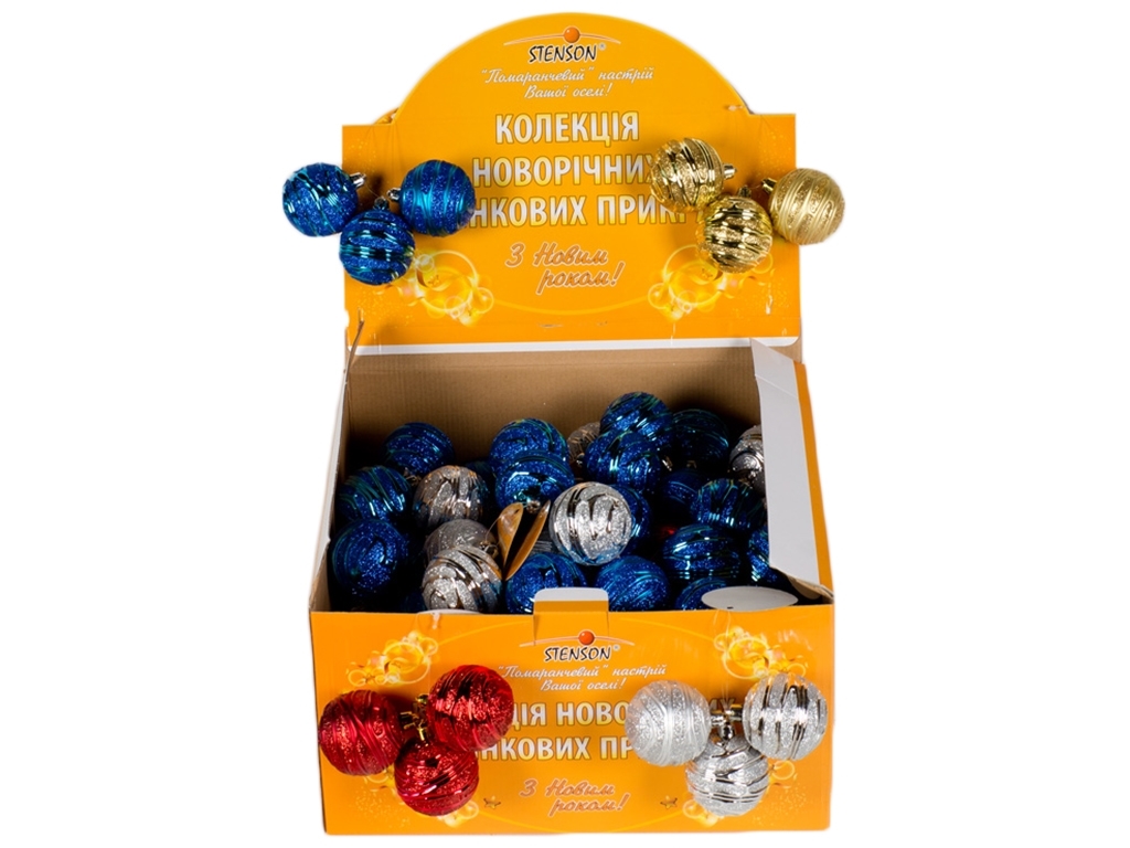 Ялинкові іграшки "Кульки" 6см 3шт / наб (ціна за дисплей 36наб)