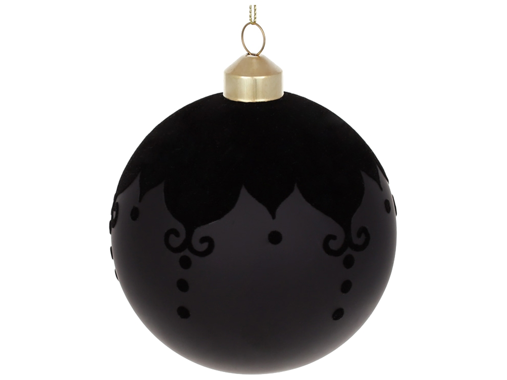 Ёлочный шар Черный кардинал в дисплей коробке, 10см, цвет - матовый черный с бархатом