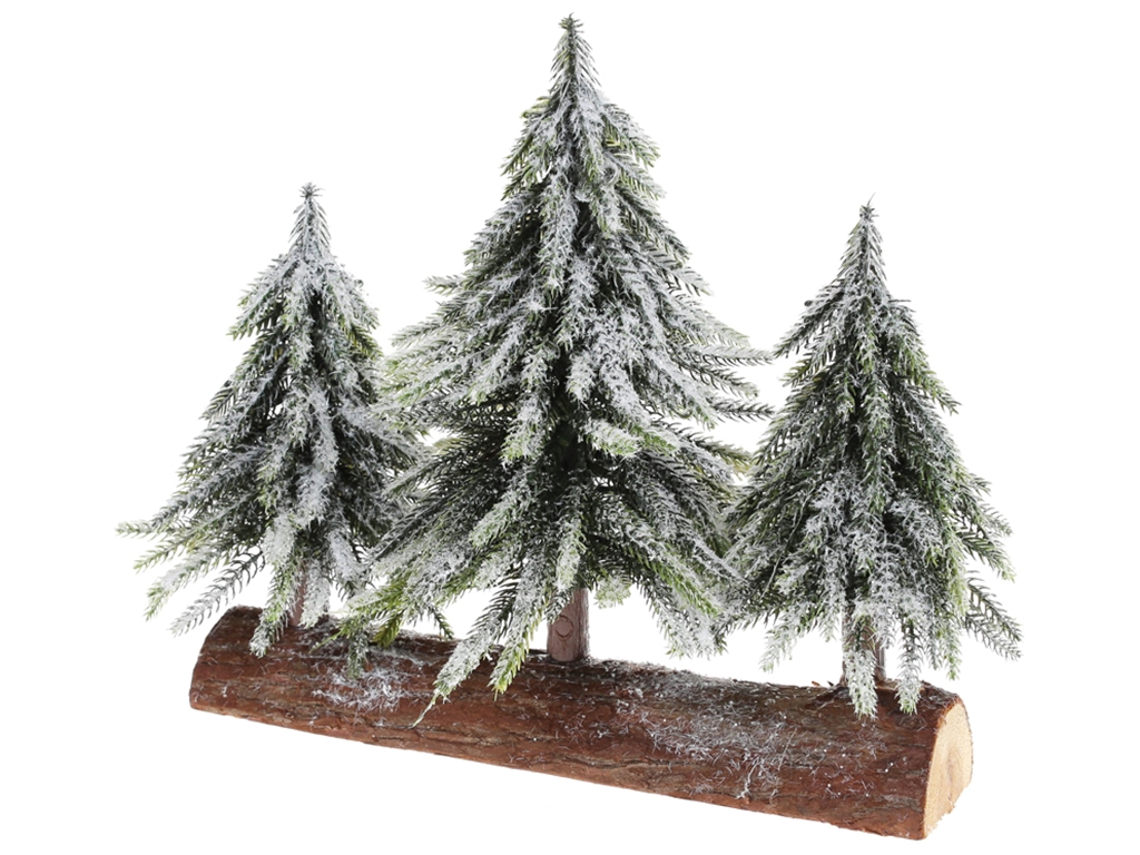 Елки декоративные заснеженные на подставке из дерева, 28см