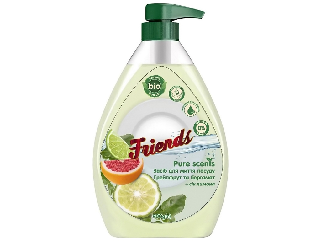Средство для мытья посуды Friends Pure scents Грейпфрут и бергамот, с дозатором, 900мл